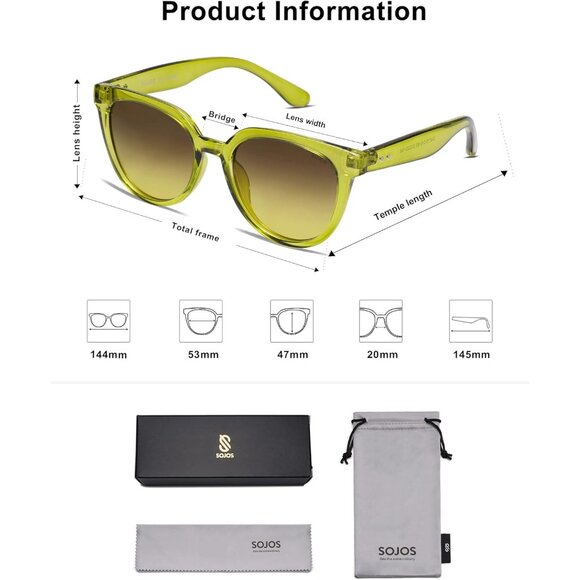 ? Women Yellow Trendy Cat Eye Sunglasses Round Polarized Fashion Sunnie Eyewear
